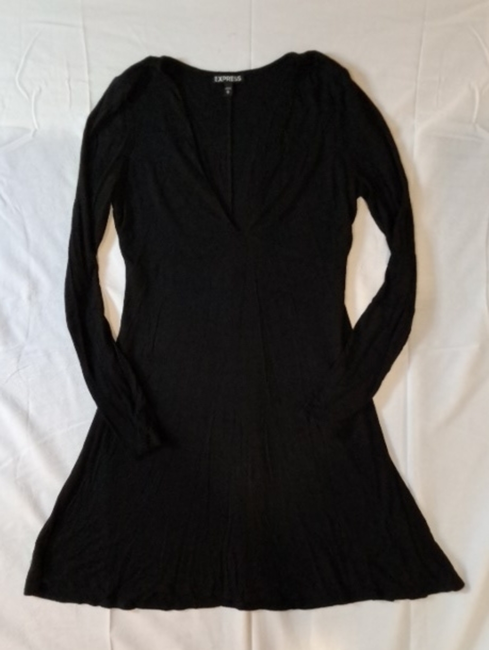 Express Black Long Sleeve V-Neck Fit & Flare Dress